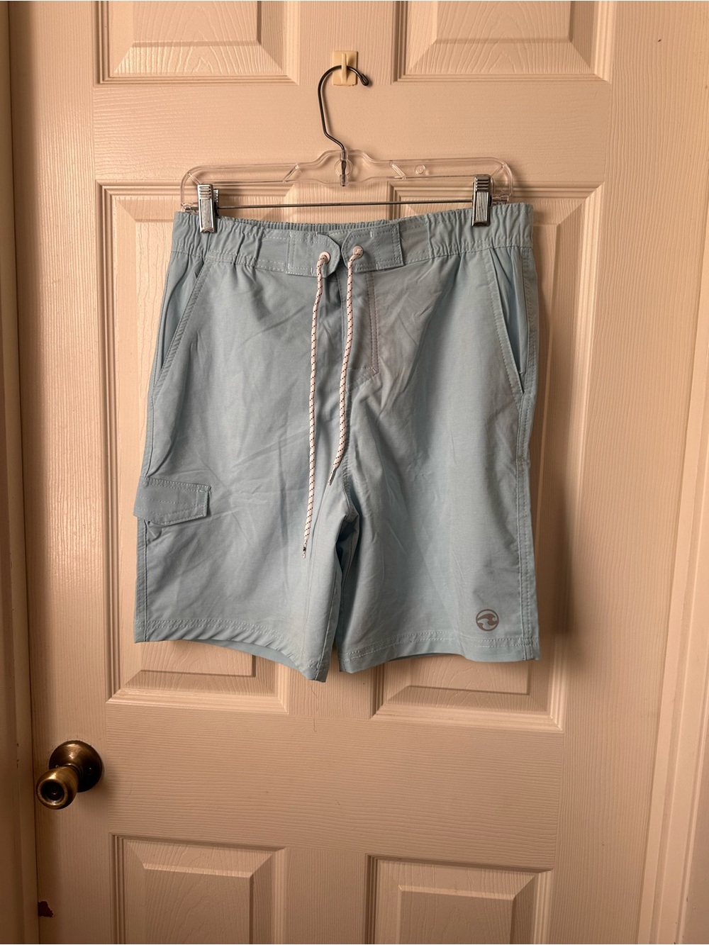 Ocean Current Light Blue Boys Surf Swim Trunks with Drawstring